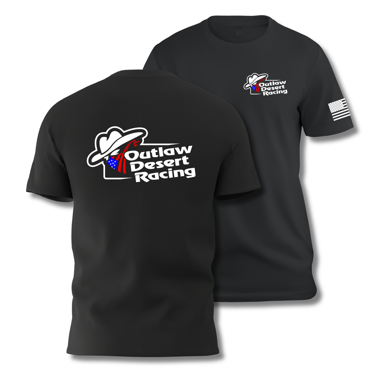 OUTLAW DESERT RACING - U.S.A. Flag Front & Back Logo T-Shirt